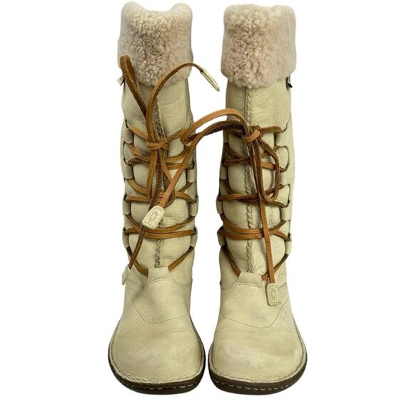UGG Women's Tan Shearling Tall Lace-Up Boots Size 6 - Picture 4 of 9